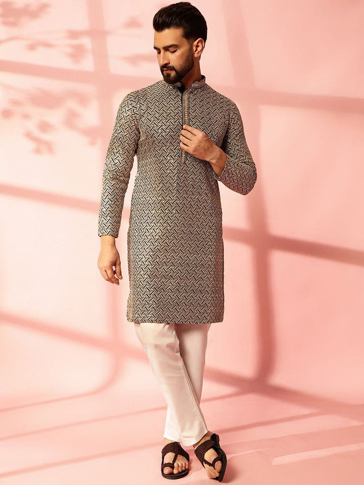 Anouk Men Embroidered Regular Thread Work Pure Cotton Kurta with Pyjamas