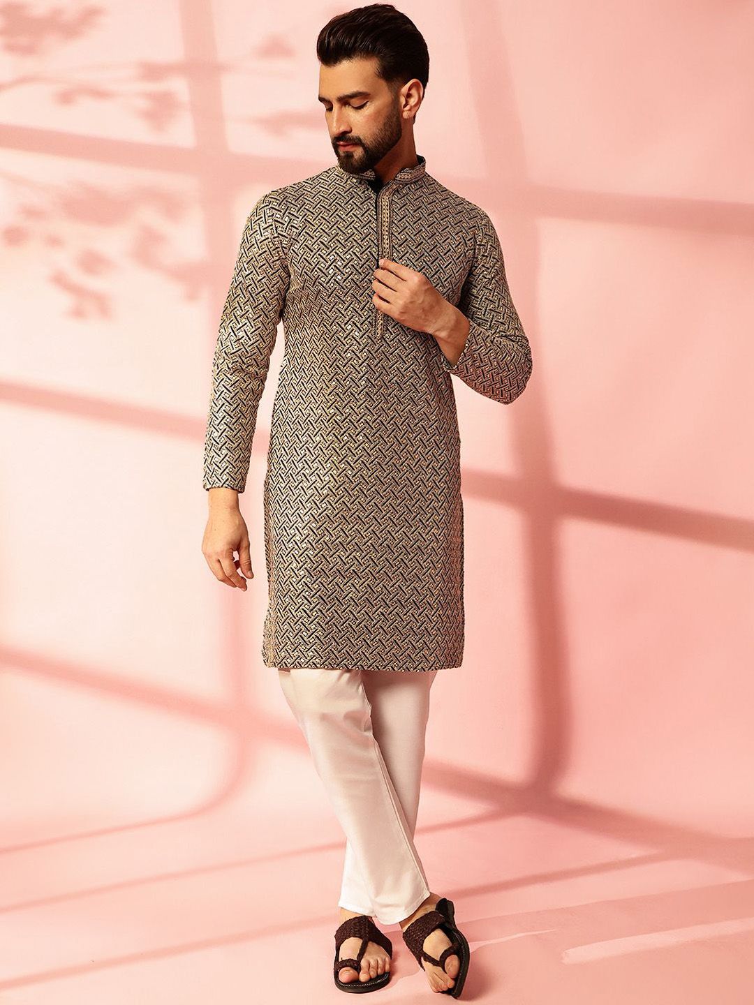 Anouk Men Embroidered Regular Thread Work Pure Cotton Kurta with Pyjamas