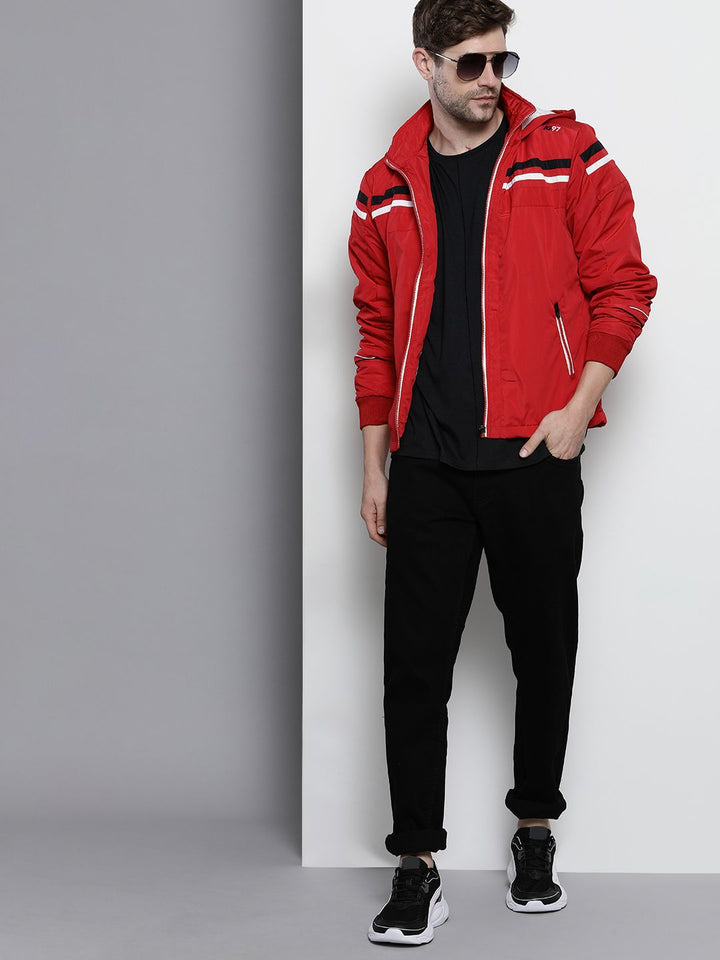 The Indian Garage Co Hooded Slim Fit Bomber Jacket with Zippered Insert Pockets