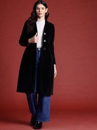 Semua Mengenai Anda Velvet Finish Stand Collar Longline Overcoat