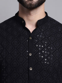 SOJANYA Geometric Embroidered Sequence Mandarin Collar Pure Cotton Kurta