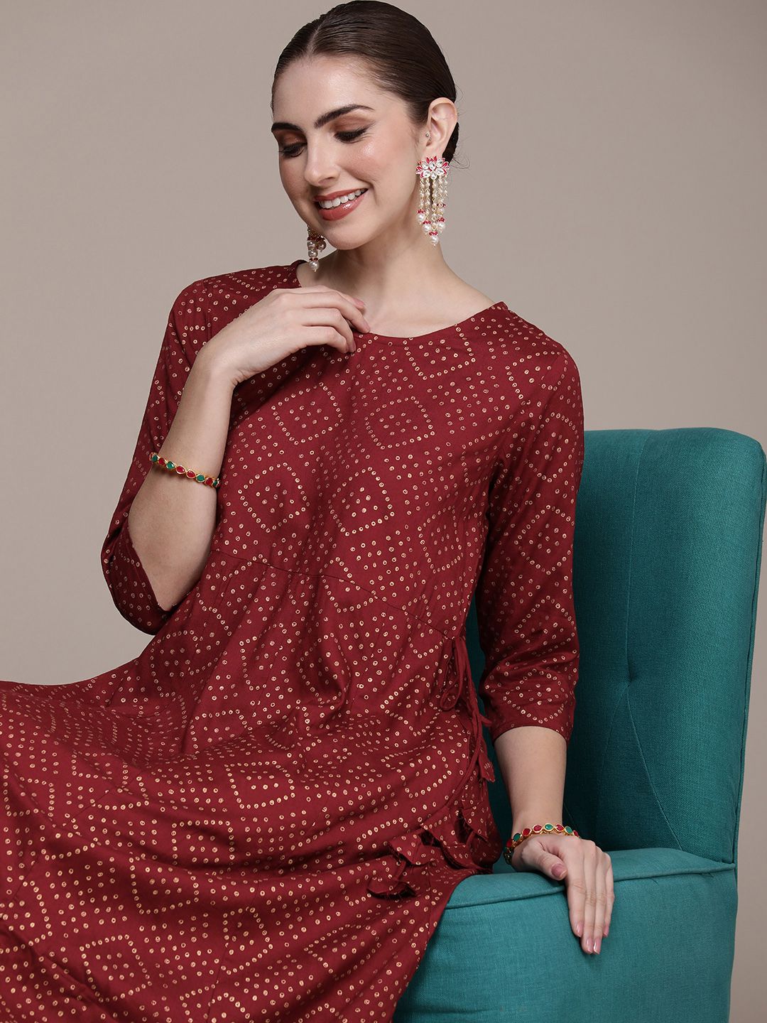 Anouk Women Bandhani Printed Anarkali Kurta