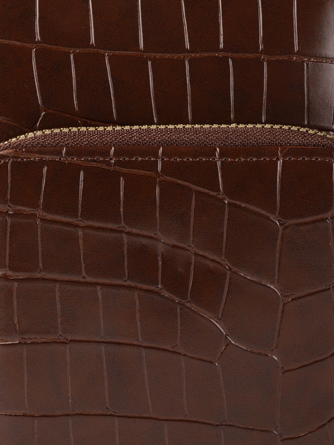 Lino Perros Coffee Brown Croc Textured Structured Sling Bag with Detachable Sling Strap