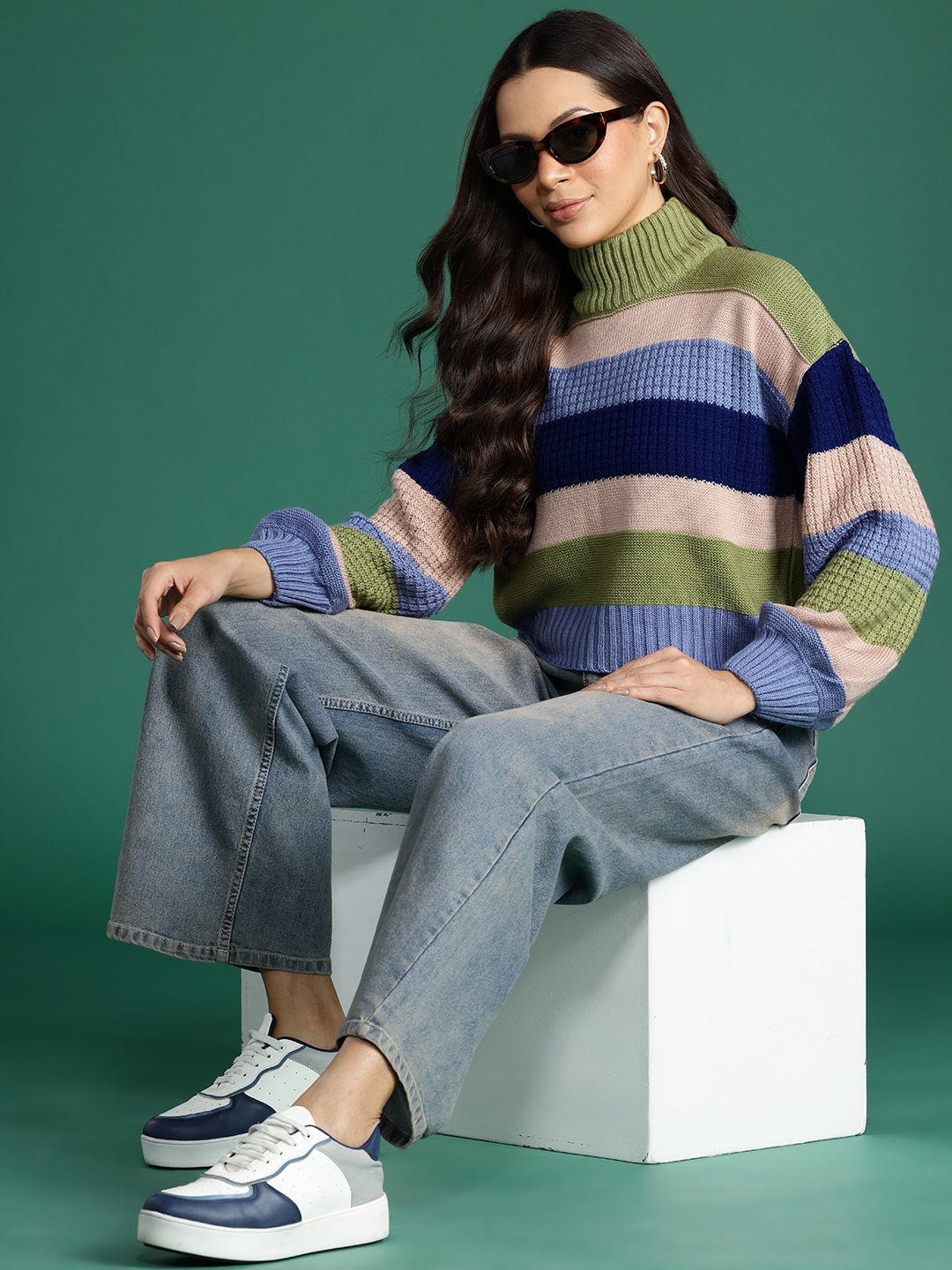DressBerry Colourblocked Turtle Neck Pullover