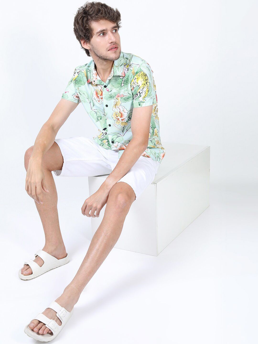 HIGHLANDER Men Green Floral Printed Casual Shirt