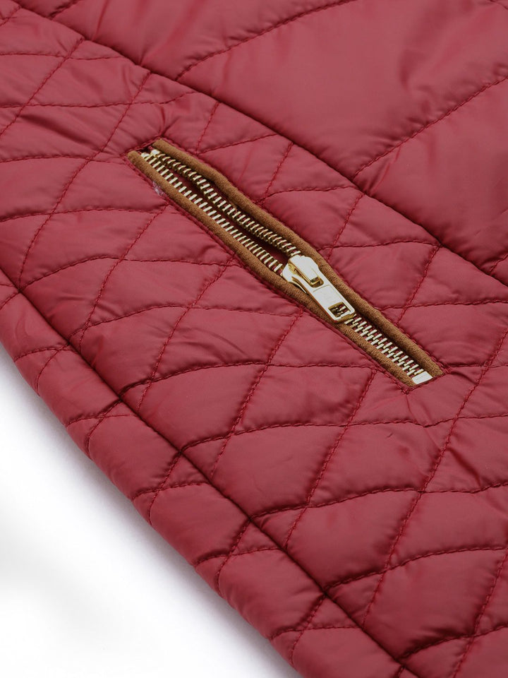 Dressberry Women Maroon Solid Hooded Longline Parka Jacket