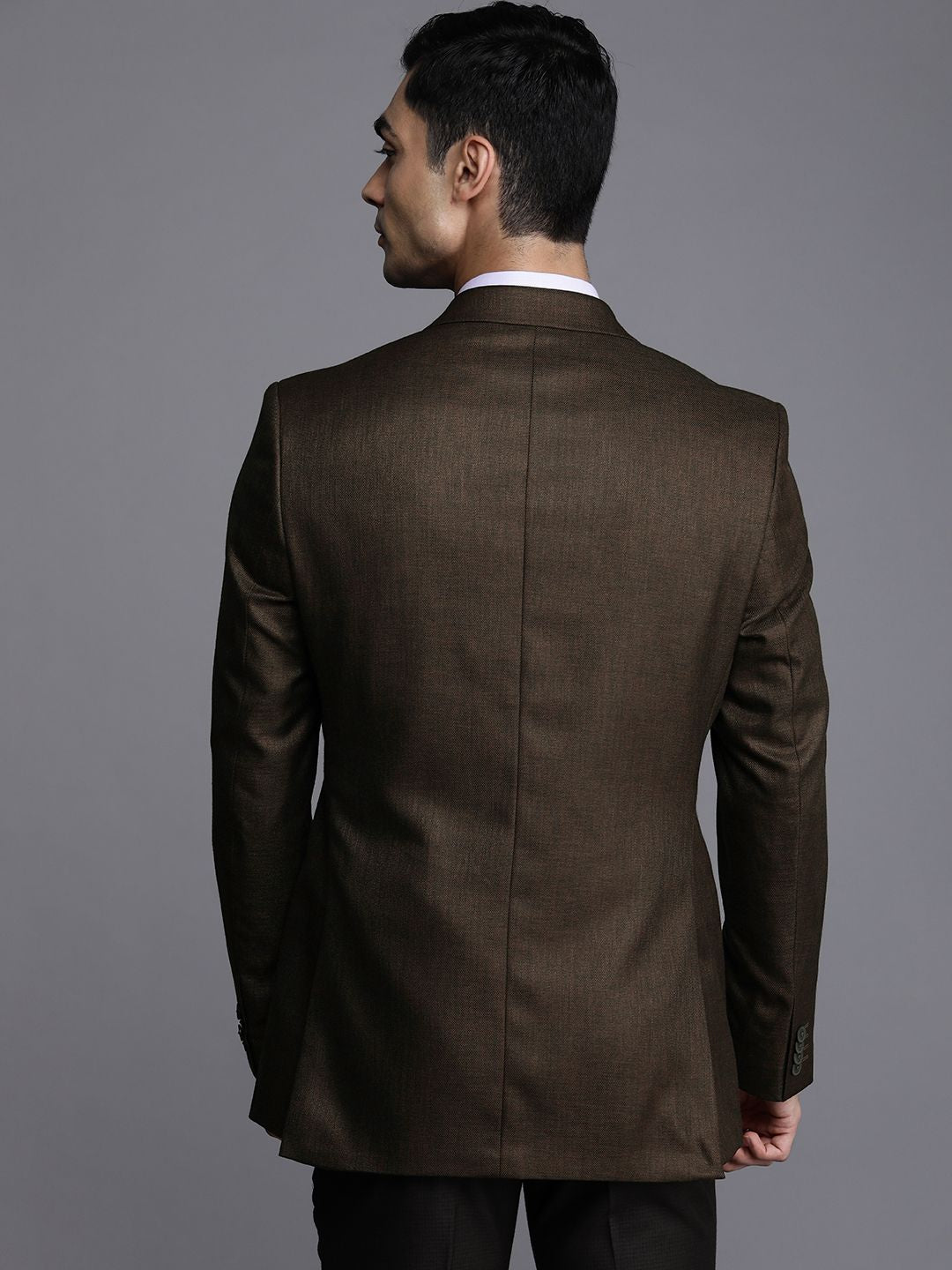 Raymond Men Brown Slim Fit Self Design Single-Breasted Formal Blazer