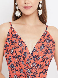Berrylush Orange Floral Printed Maxi Dress