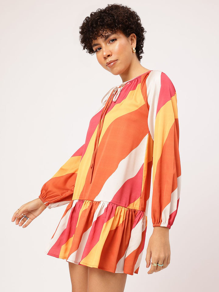 DressBerry Hello Sunshine Tie-Up Neck Abstract Printed Drop-waist Dress