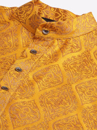 SOJANYA Kurta Motif Etnik Mustard Lelaki dengan Jaket Churidar & Nehru