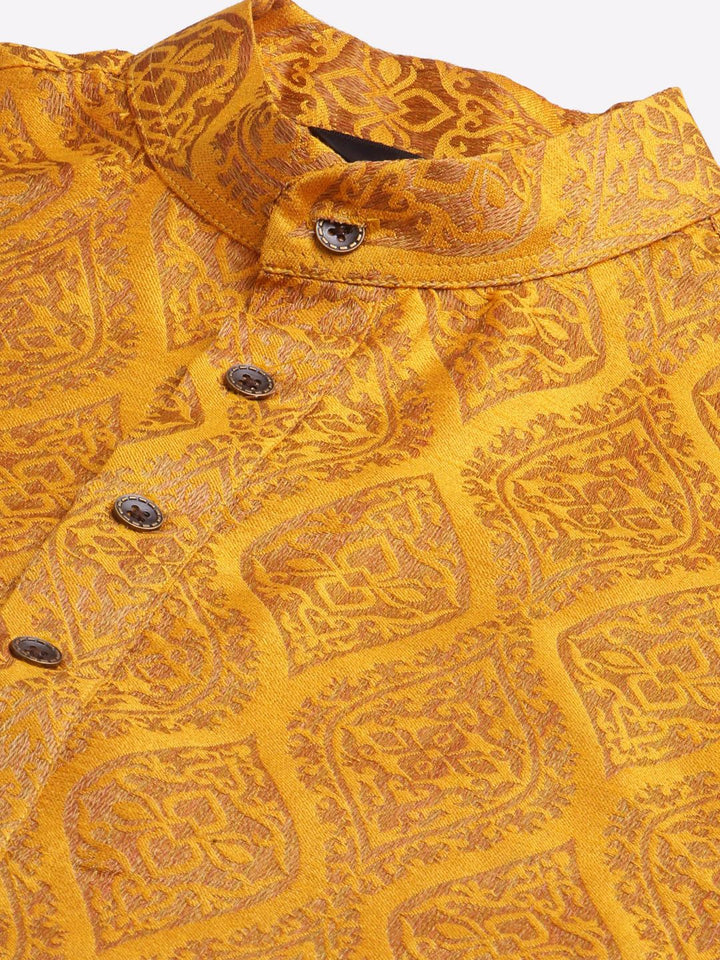 SOJANYA Men Mustard Ethnic Motifs Kurta with Churidar & Nehru Jacket
