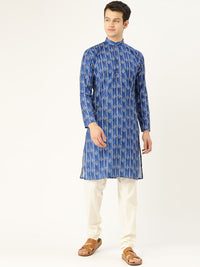 SOJANYA Lelaki Navy Blue & White Printed Straight Kurta