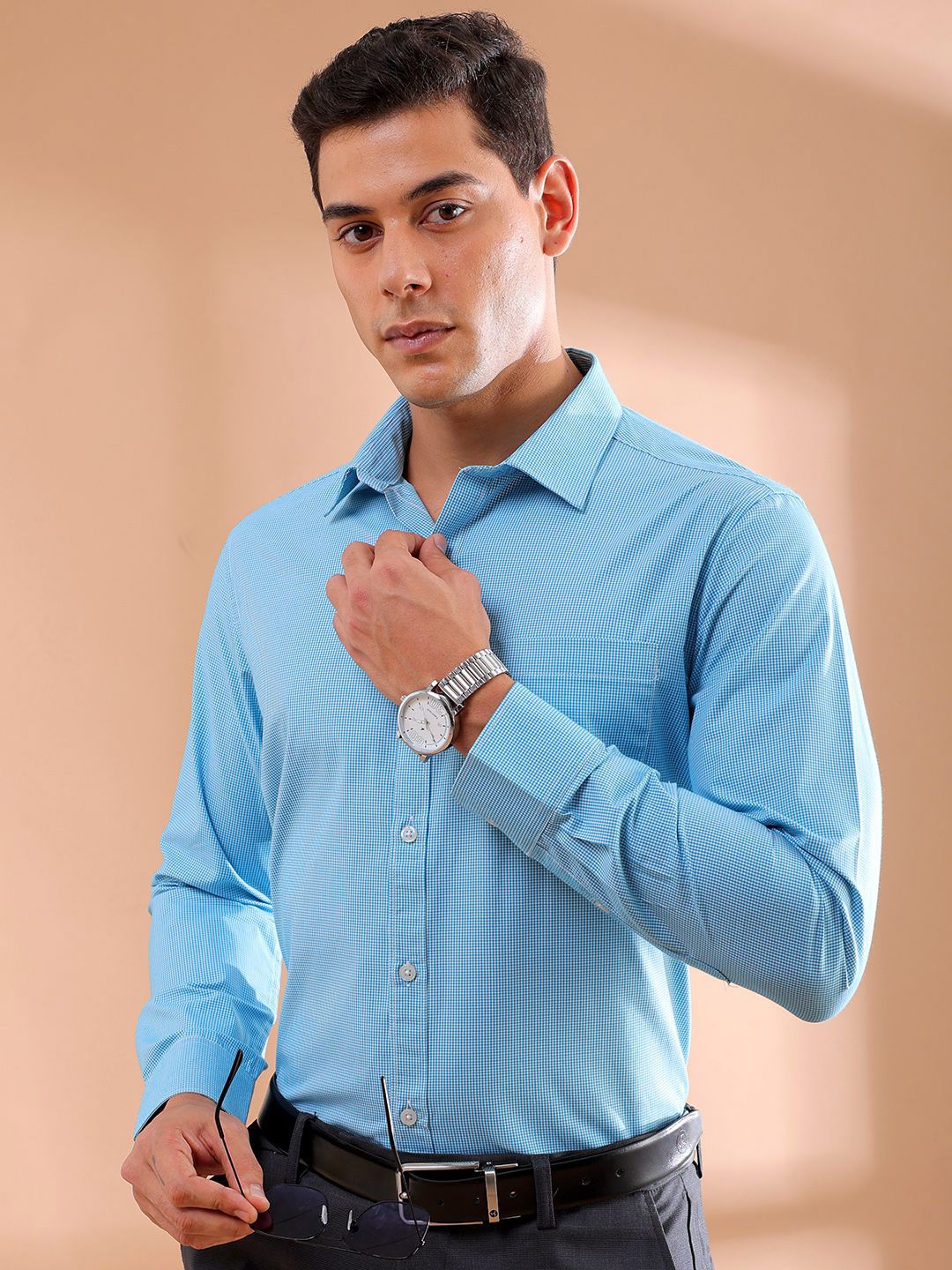 The Indian Garage Co. X Luxe Men Slim Fit Micro Checks Formal Shirt