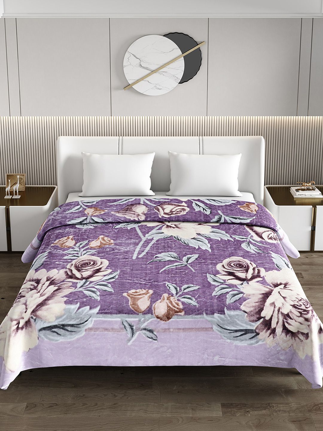 Monte Carlo Purple & Brown Floral Heavy Winter 600 GSM Double Bed Blanket