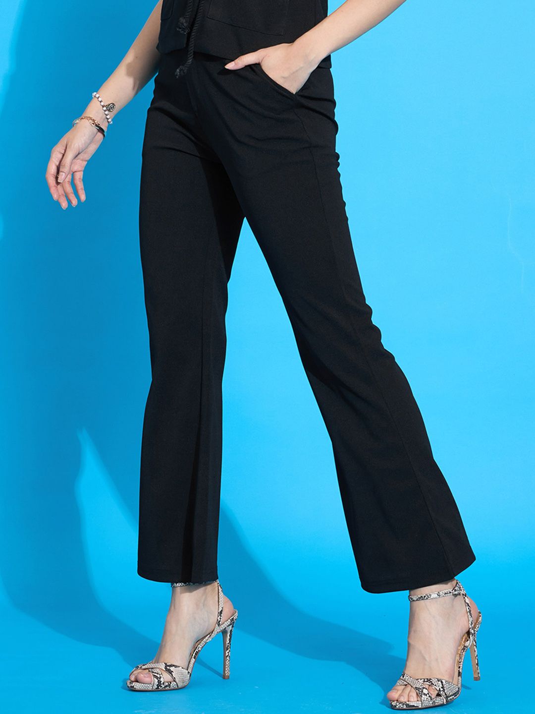 SASSAFRAS worklyf Women Slim Fit High-Rise Bootcut Trousers