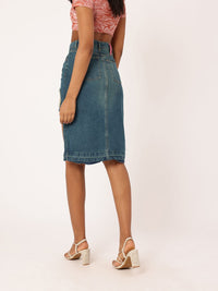 DressBerry Women City Edge High Rise Ripped Denim Faded Asymmetric A-Line Skirt