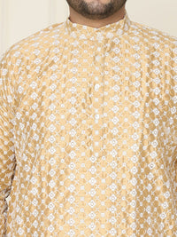 SOJANYA PLUS Lelaki Kurta Sulam Chikankari Emas & Putih