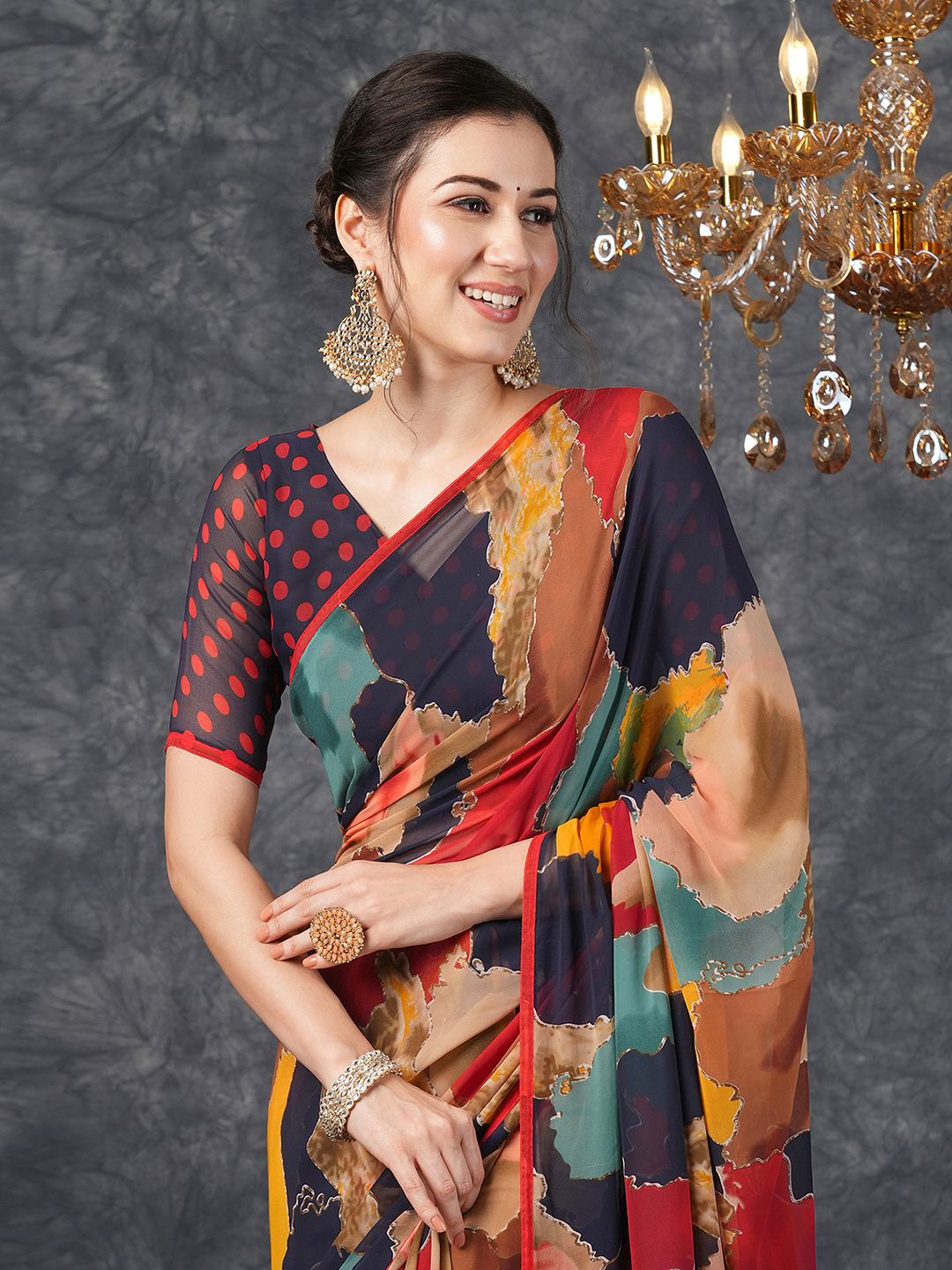 KALINI Abstract Printed Pure Georgette Bagh Saree