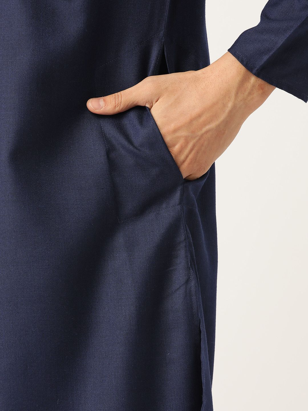 SOJANYA Lelaki Navy Blue Solid Kurta Lurus