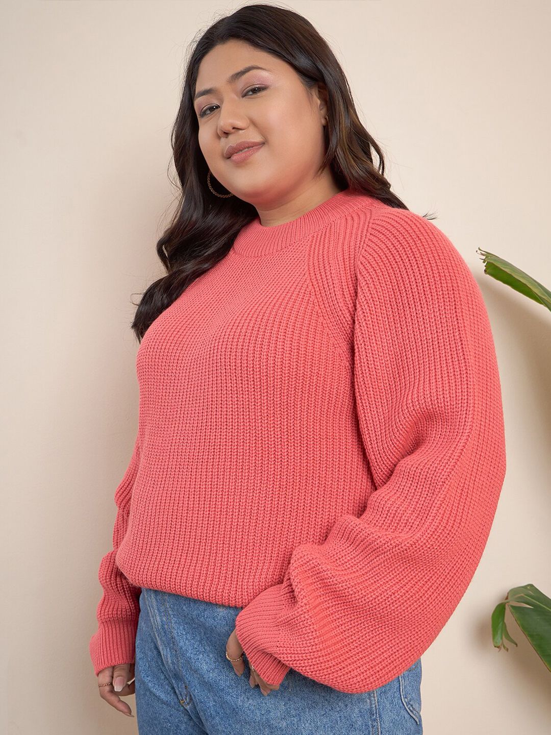 CURVY STREET Plus Size Round Neck Acrylic Pullover