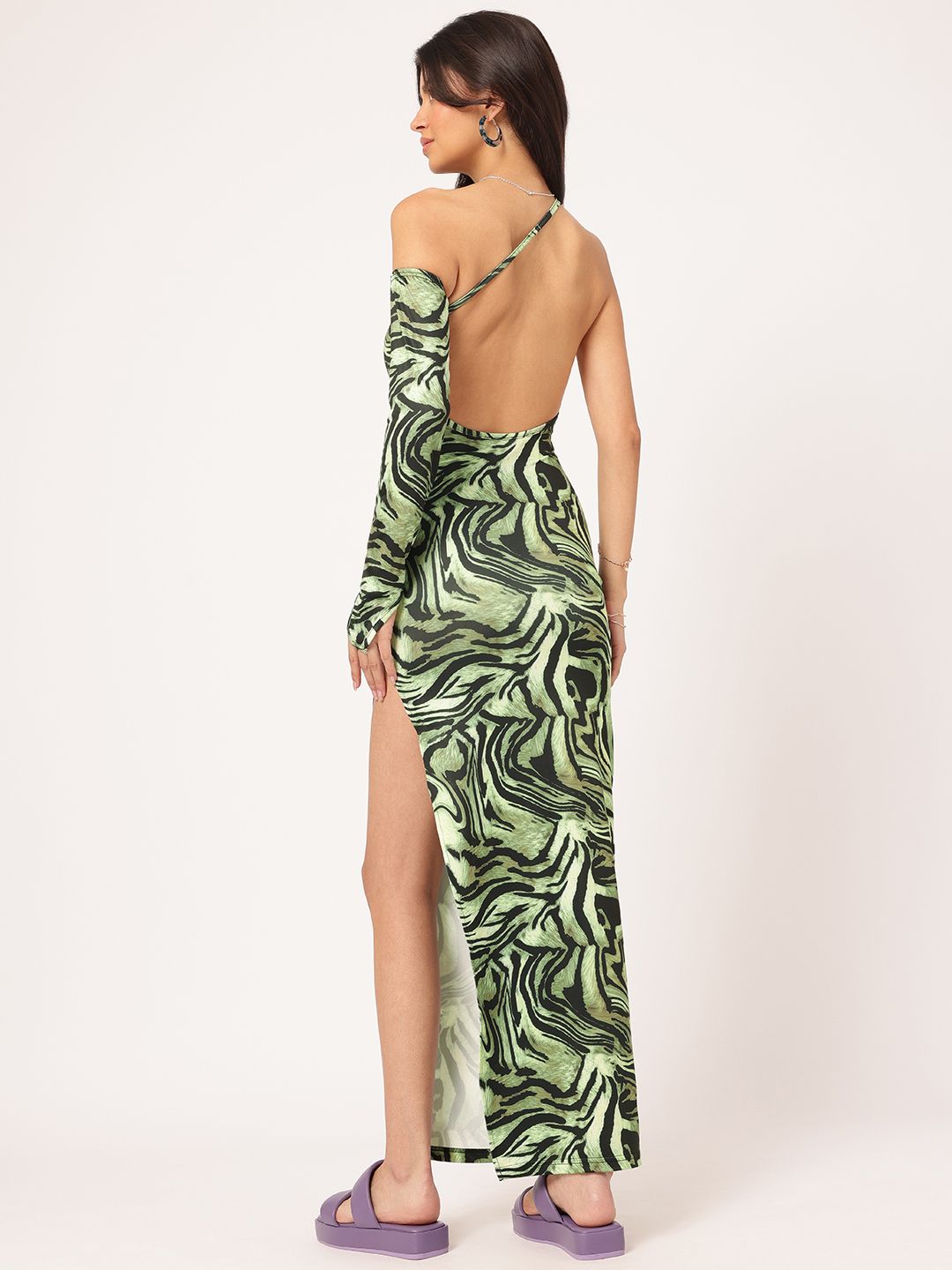 DressBerry Twilight Twirl Backless High Slit One-Shoulder Maxi Dres