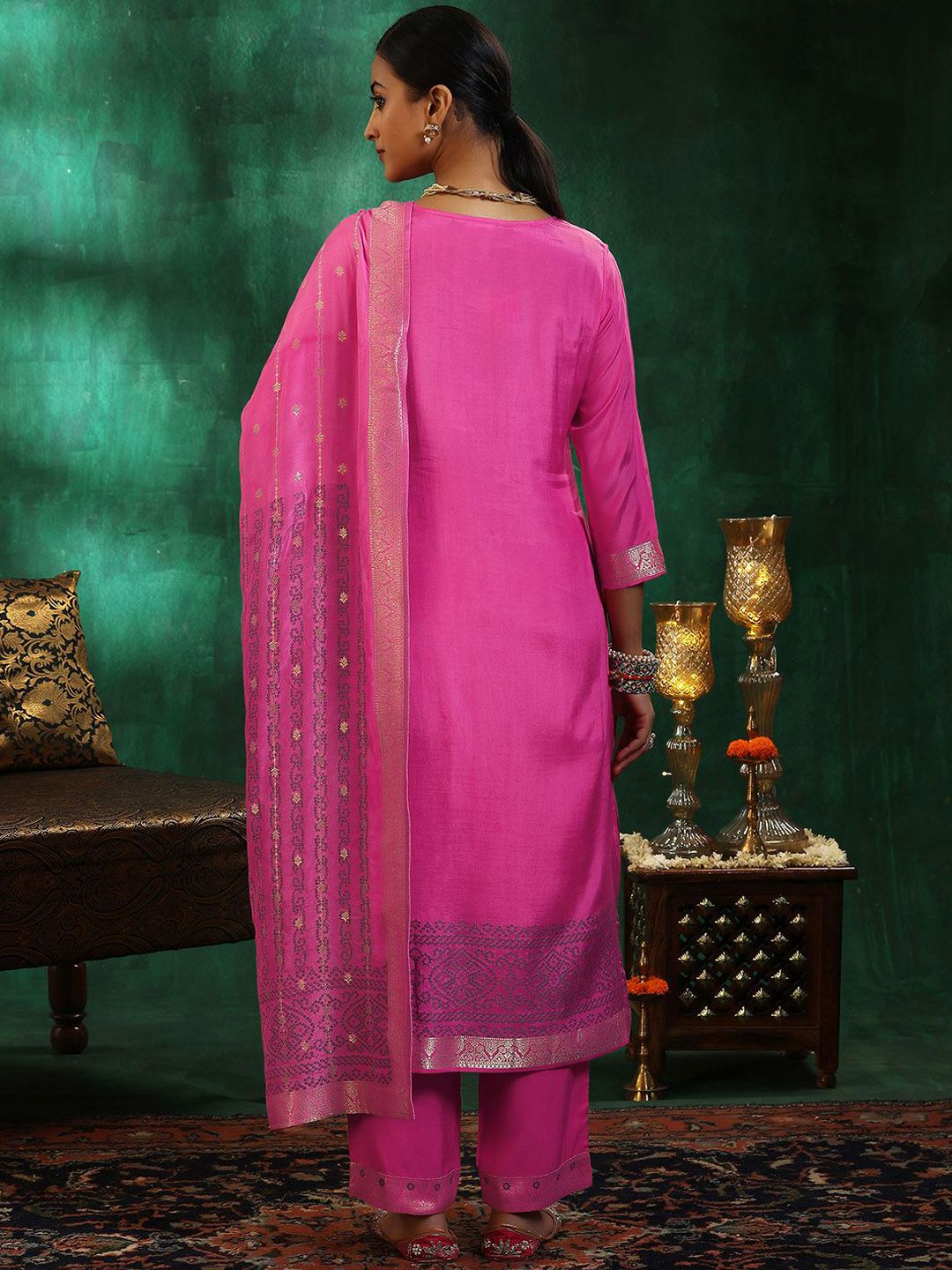 Libas Women Ethnic Motifs Regular Kurta with Trousers & With Dupatta