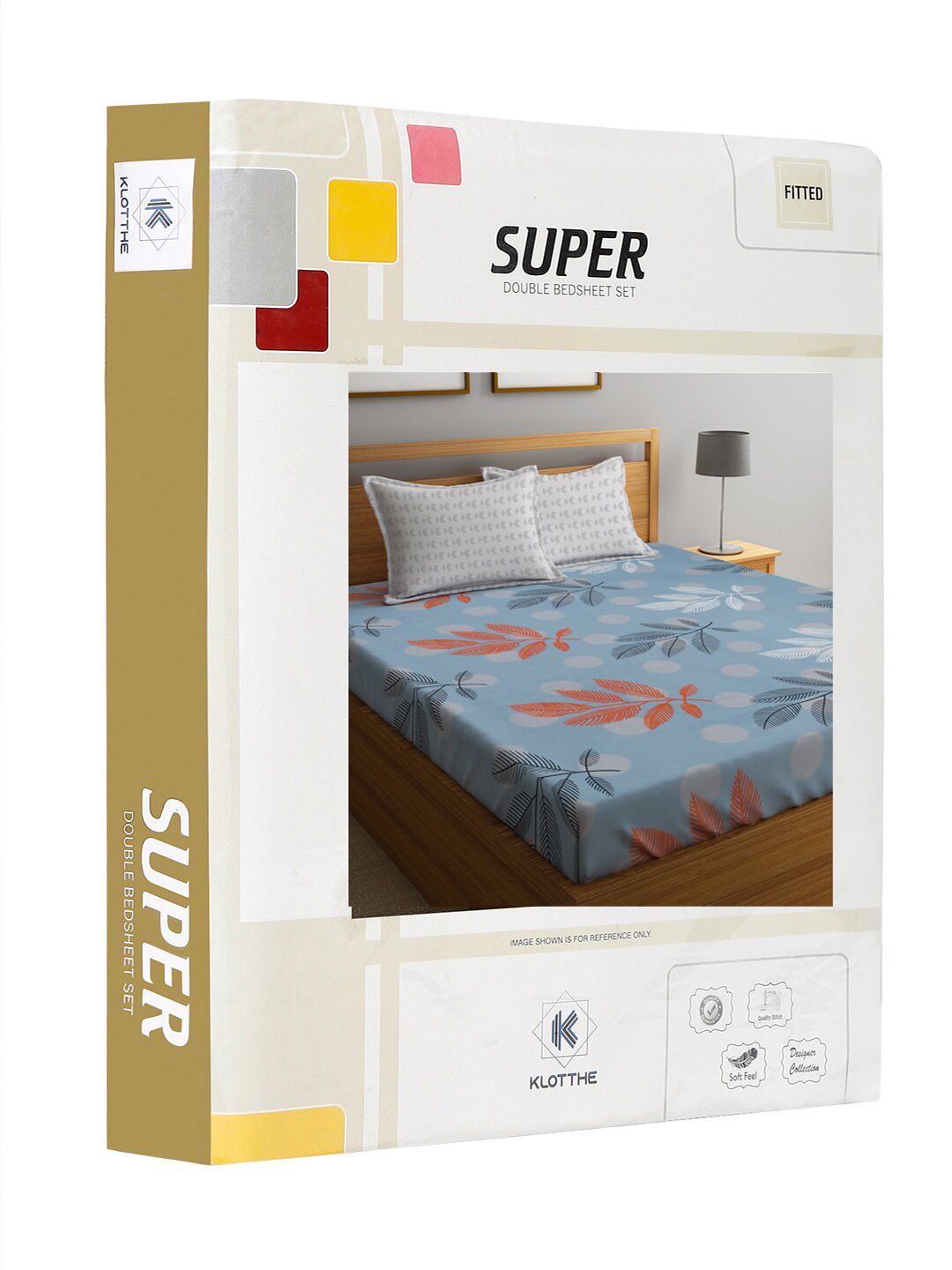 KLOTTHE Blue Leaf Polycotton 300 TC Fitted King Fine Bedsheet dengan 2 Sarung Bantal-98 x 87 inci