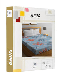 KLOTTHE Blue Leaf Polycotton 300 TC Fitted King Fine Bedsheet dengan 2 Sarung Bantal-98 x 87 inci