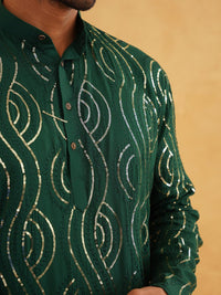 SOJANYA Mandarin Collar Sequined Pure Cotton Kurta