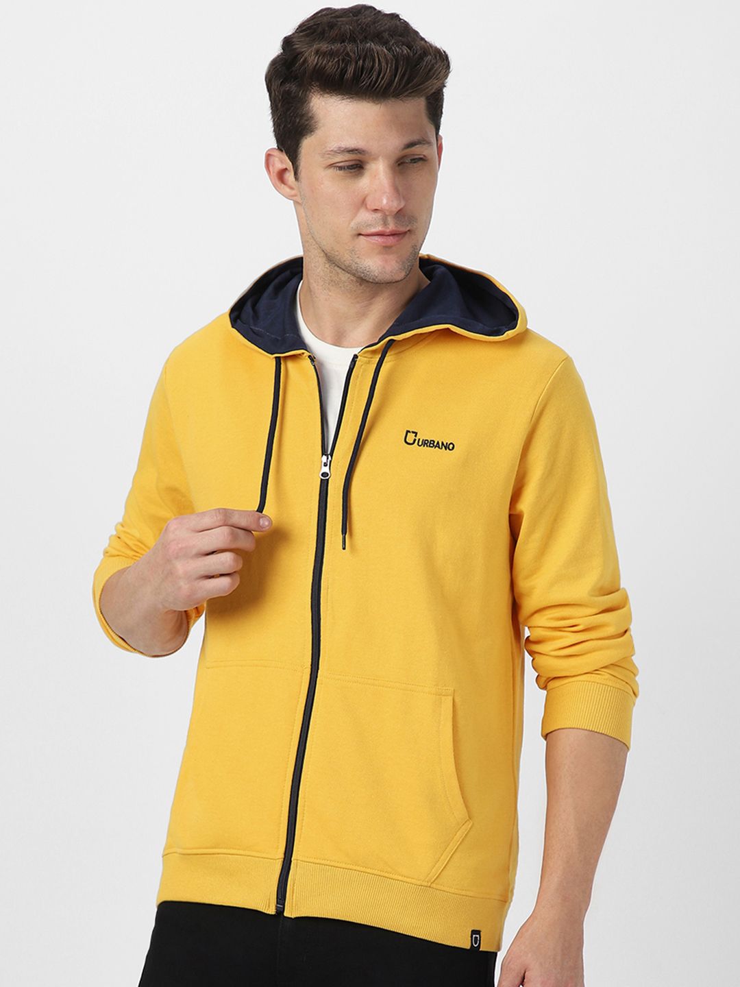 Urbano Fashion Men Solid Knitted Hooded Front-Open Sweatshirt