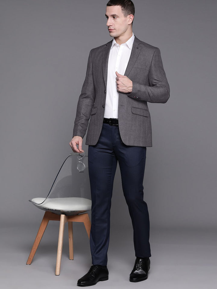 Raymond Self-Checked Slim Fit Single-Breasted Formal Blazer