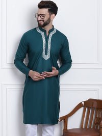 SOJANYA Men Green Solid Pure Cotton Kurta