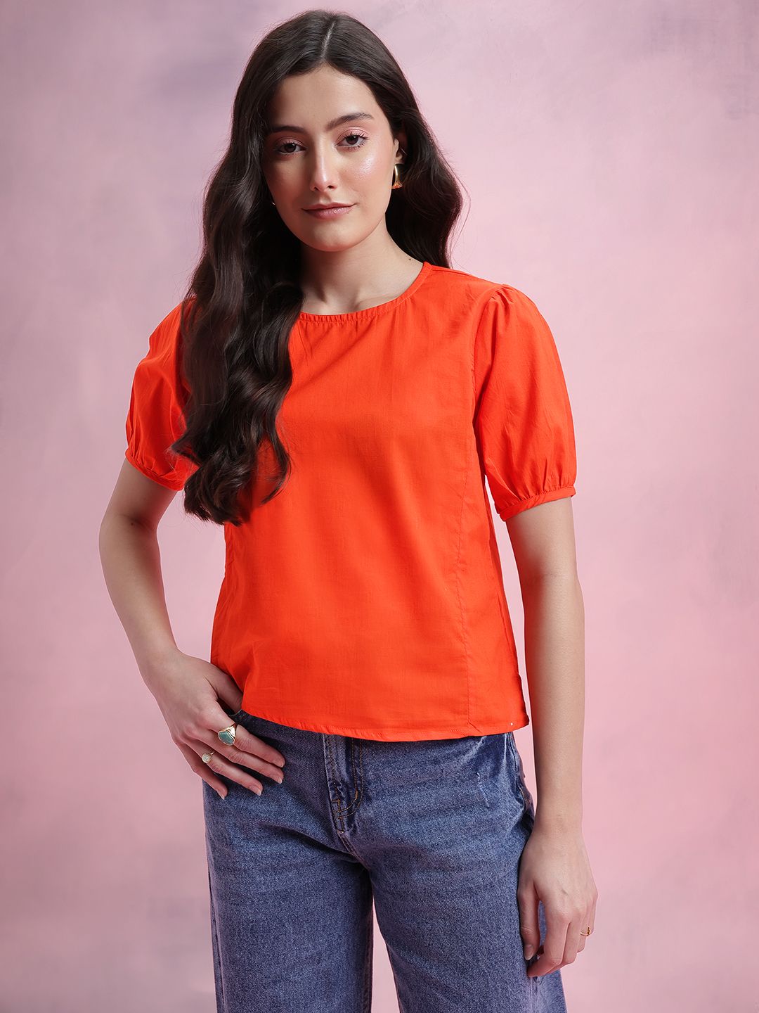 DressBerry Puff Sleeves Pure Cotton Top