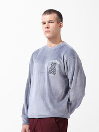 The Indian Garage Co Men Oversized Self Design Corduroy Crew Neck Sweatshirt