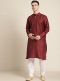 SOJANYA Men Maroon Ethnic Motifs Jacquard Woven Design Straight Kurta