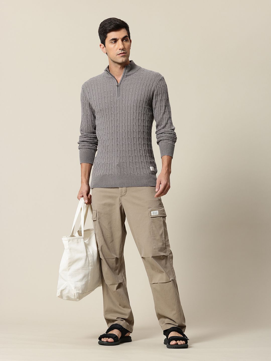 Mr Bowerbird Mock Collar Cable Knit Pullover Sweater
