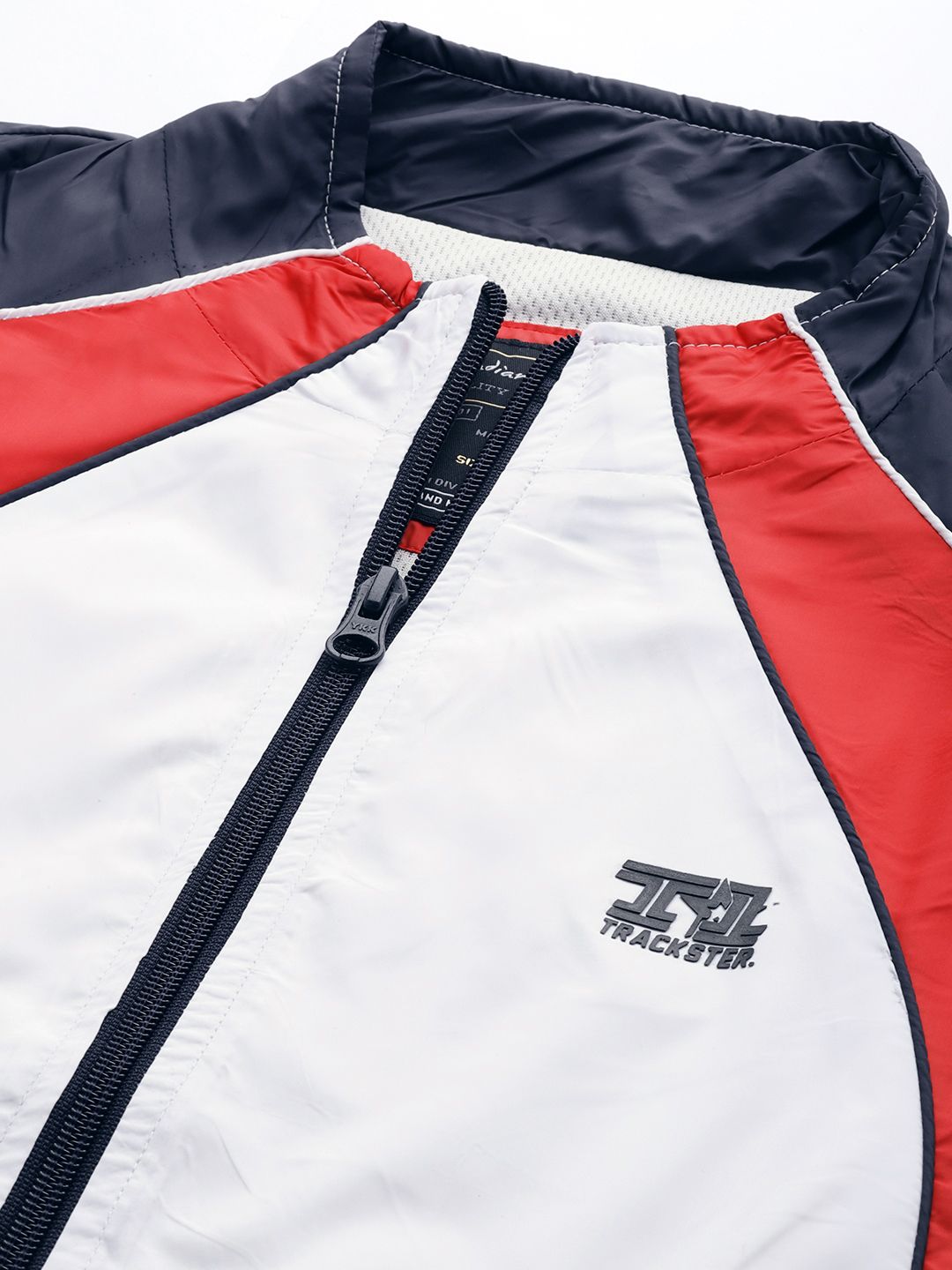 The Indian Garage Co Men Navy Blue White Colourblocked Windcheater Jacket