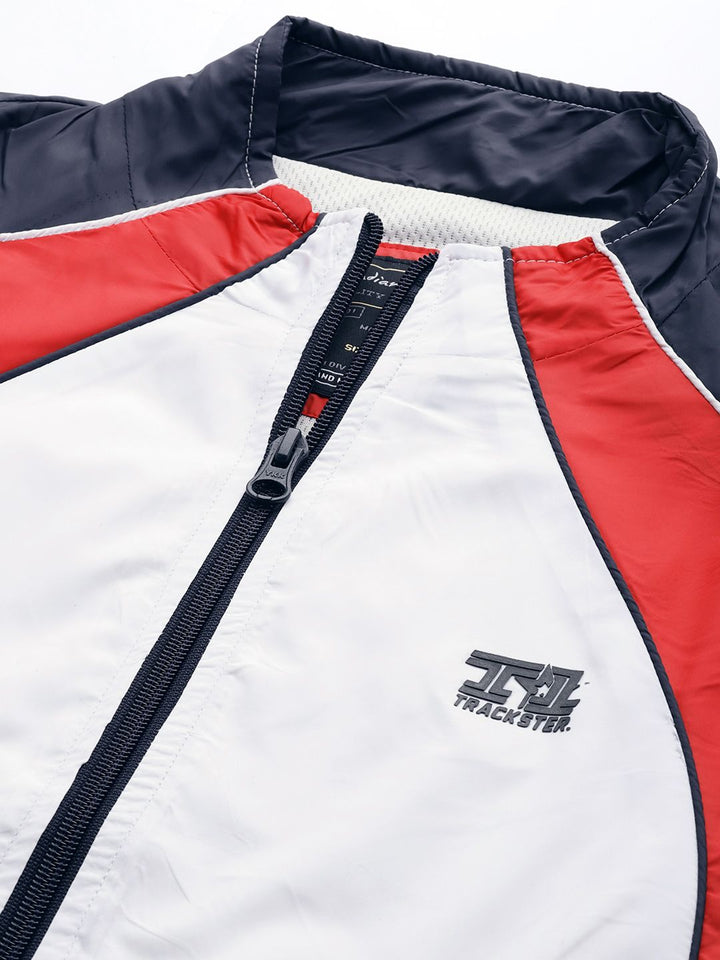 The Indian Garage Co Men Navy Blue White Colourblocked Windcheater Jacket