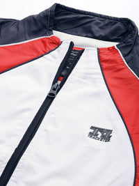 The Indian Garage Co Men Navy Blue White Colourblocked Windcheater Jacket