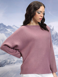 Tokyo Talkies Purple Oversized Acrylic Pullover Sweater