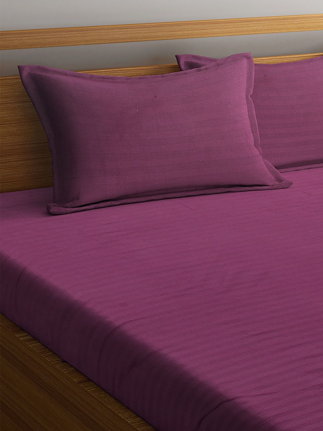HOSTA HOMES Purple Striped 300 TC Cotton 1 King Bedsheet with 2 Pillow Covers