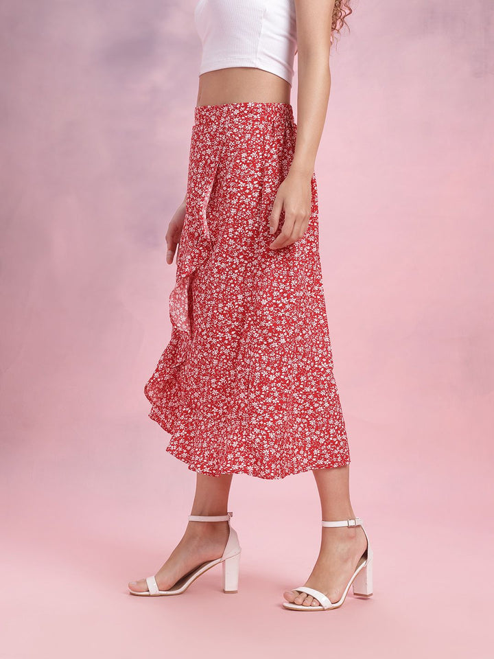 DressBerry Floral Print Ruffled Tulip Skirt