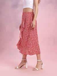 DressBerry Floral Print Ruffled Tulip Skirt