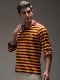 Difference of Opinion Men Striped Polo Collar Cotton T-shirt
