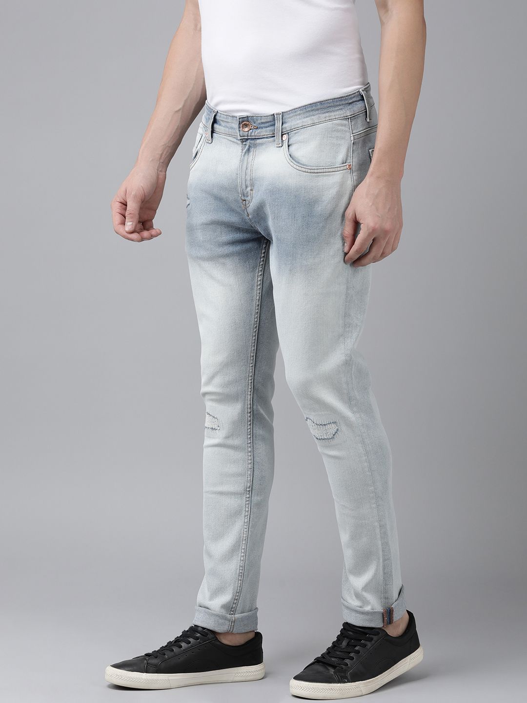 SPYKAR Men Skinny Slim Fit Low-Rise Slash Knee Heavy Fade Stretchable Jeans