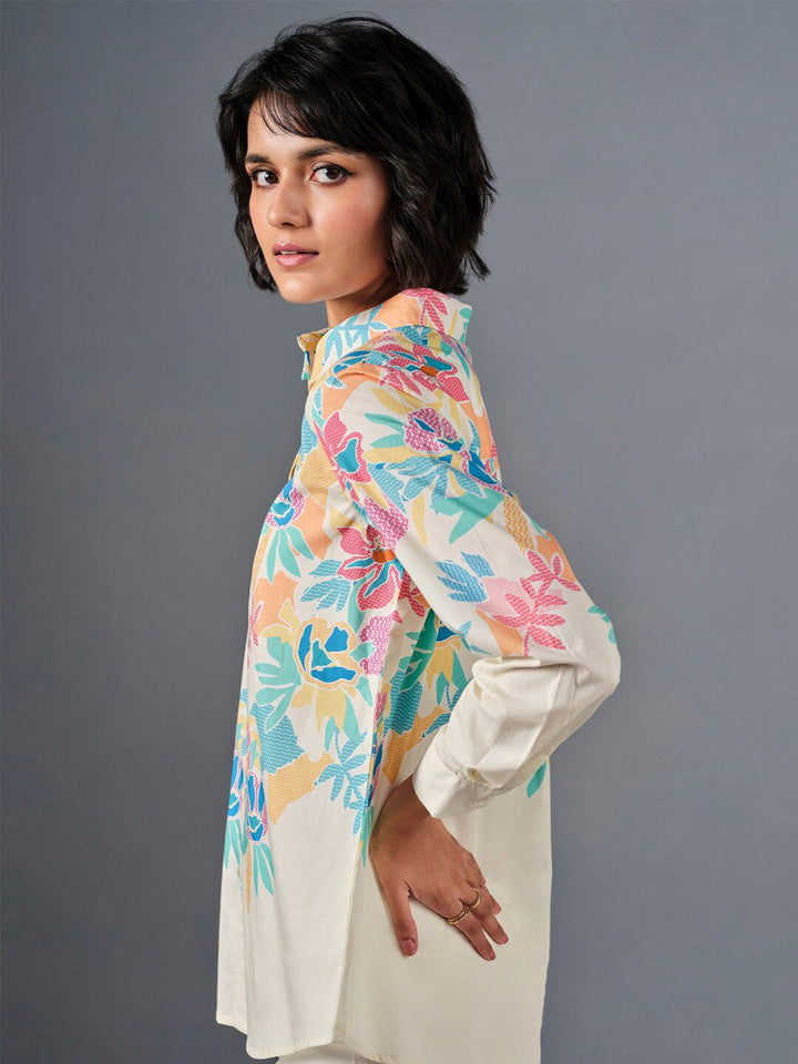 AND Floral Printed Cuffed Sleeves Cotton Shirt Style