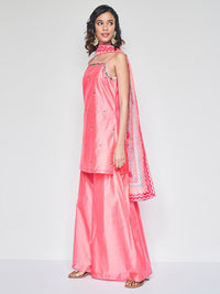 Global Desi Floral Embroidered Thread Work Kurti With Palazzos & Dupatta