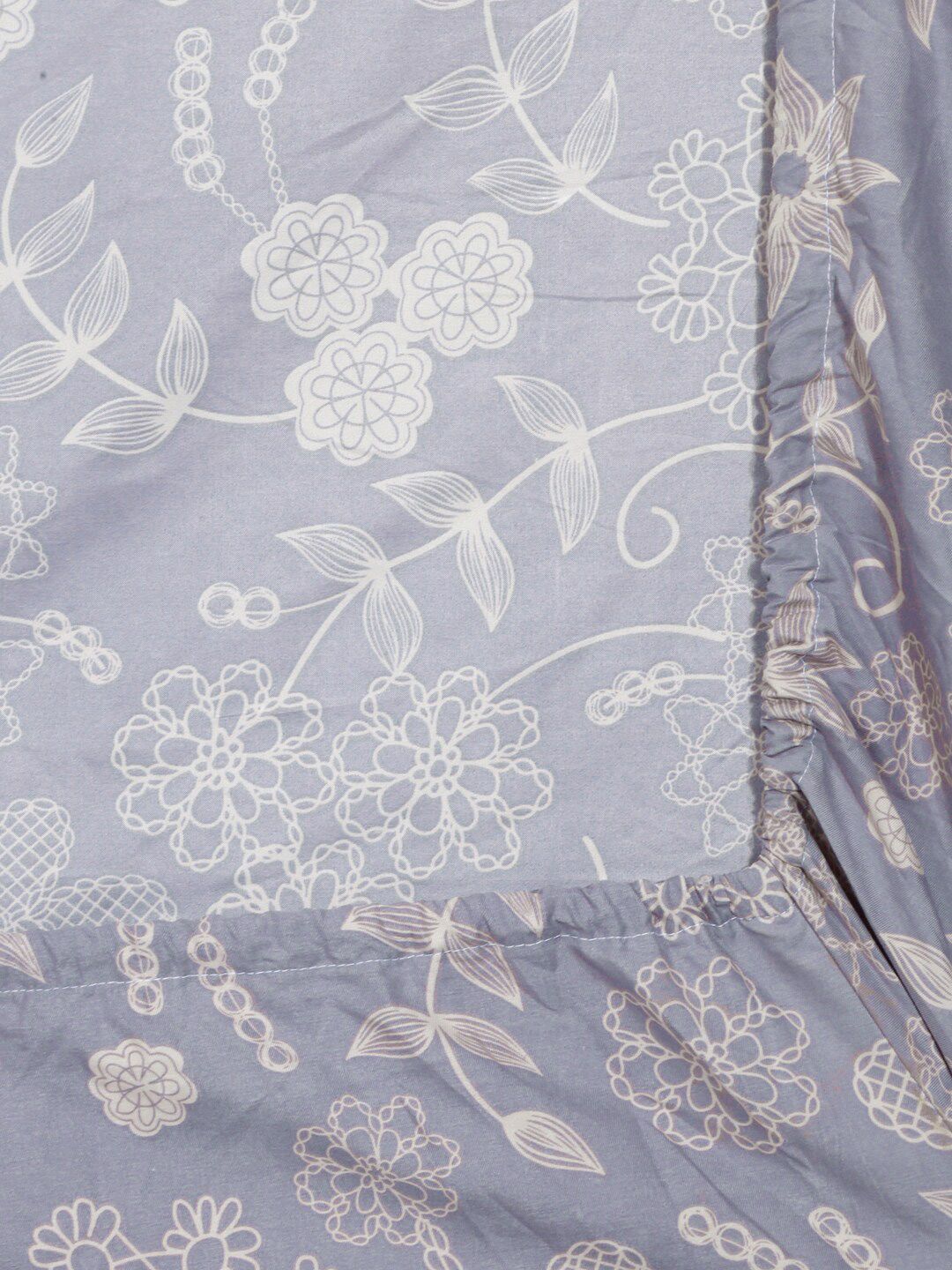 KLOTTHE Grey Floral Cotton 300 TC Fitted King Fine Bedsheet dengan 2 Sarung Bantal-98 x 87 inci