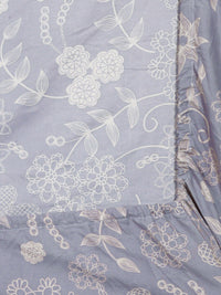 KLOTTHE Grey Floral Cotton 300 TC Fitted King Fine Bedsheet dengan 2 Sarung Bantal-98 x 87 inci