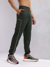 HRX by Hrithik Roshan Men Contrast Piping Mid-Rise Rapid-Dry Cargo-Style Training Joggers